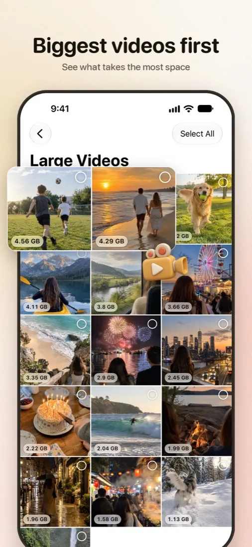 Large videos listed by size